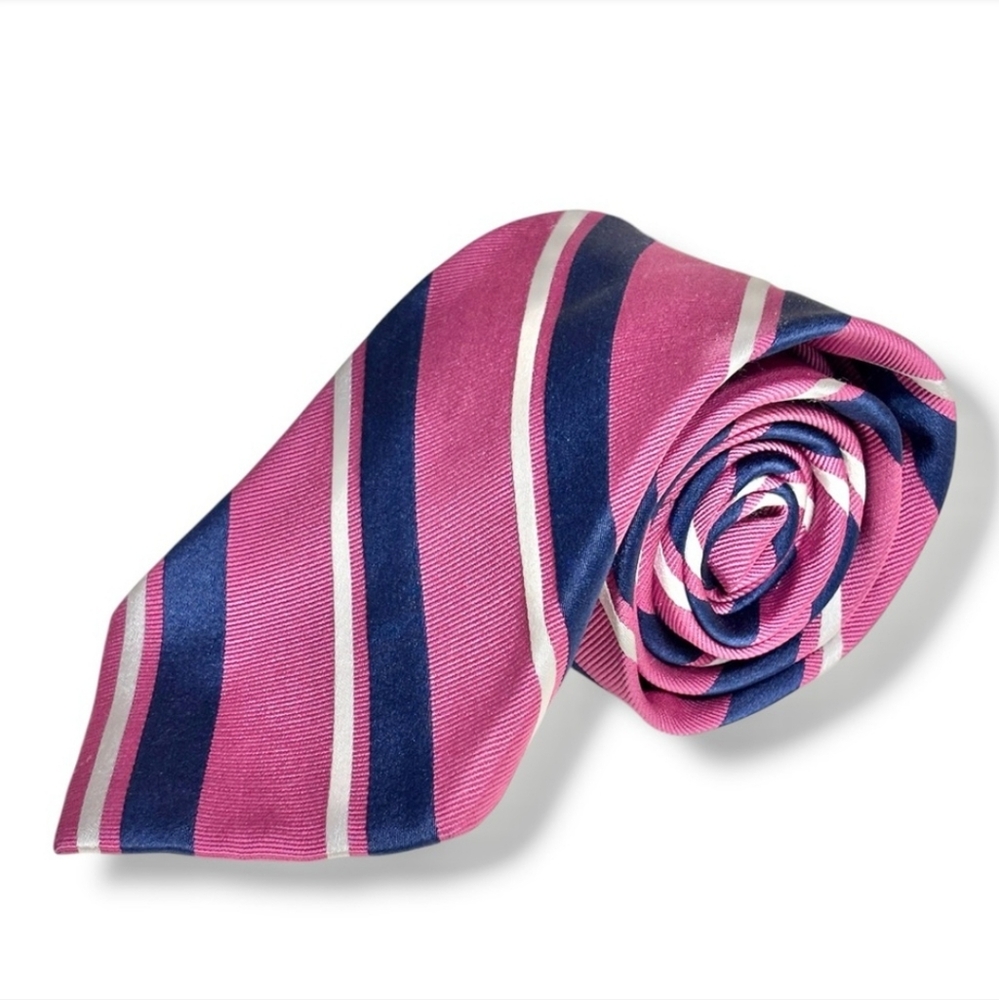 LAUREN RALPH LAUREN Silk Striped Rep Tie Pink, White, & NavyStriped pattern